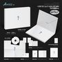 Texte: "ANGEL ver.", "MEOVY THE 2nd EP ALBUM [BITE NOW] PHOTOBOOK ver.", "Folded Poster", "Photocard". 
Illustration eines Albums.