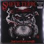 „SHEER TERROR“ und „Just can’t hate enough“ in rot. Illustration eines grimmig aussehenden Hundes mit Zigarre.