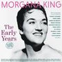 "MORGANA KING: The Early Years. Musiker: Harvey Leonard, Terry Gibbs und mehr. Schwarz-weiß Porträt einer lächelnden Frau."