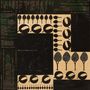 Text: "henry o henry/apocrypha"
Design: Geometrische Muster mit Blättern und Kreisen in Schwarz und Beige.