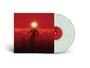 Auf einem roten Hintergrund ist ein undeutlicher Mensch mit leuchtendem Kopf. Eine Vinyl-Platte ist teilweise sichtbar.