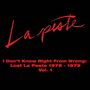 „La peste“ in roter Schrift. Darunter: „I Don’t Know Right From Wrong: Lost La Peste 1976 - 1979 Vol. 1“. Schwarzer Hintergrund.