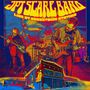 Text: "JPT SCARE BAND LIVE AT CROSSTOWN STATION." Illustration einer Band auf der Bühne, farbintensiv und psychedelisch.