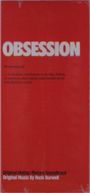 "OBSESSION" in großen weißen Buchstaben, Beschreibung und Credits unten; alles auf rotem Hintergrund.