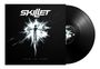 Text: SKILLET, AFTER THE STORM. Illustration: Silhouette einer Person vor heller Explosion auf schwarzem Hintergrund.