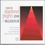 "music for abandoned heights JOHN McLAUGHLIN" steht zentral. Eine rot-schwarze Pyramidenform im Hintergrund.