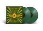 Text: "THE GREAT PARROT-OX AND THE GOLDEN EGG OF EMPATHY", "THE CLAYPOOL LENNON DELIRIUM". Grüne Schallplatten mit gelbem, flügelbesetztem Ei.
