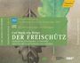 Texte: "Fernsehübertragung zur Wiedereröffnung der Semperoper 1985", "Carl Maria von Weber DER FREISCHÜTZ". Hintergrund: Blätter.