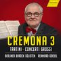 "Cremona 3", "Tartini", "Concerti Grossi", "Berliner Barock Solisten", "Reinhard Goebel". Mann mit Fliege, Notenblatt.