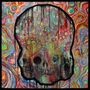 Es gibt keinen Text zu erwähnen. Eine farbenfrohe Totenkopf-Illustration mit wirbelnden, psychedelischen Mustern im Hintergrund.