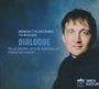 "Benedict Kloeckner, Yu Kosuge, Dialogue, Felix Mendelssohn Bartholdy, Franz Schubert." Eine verschwommene Nahaufnahme eines Mannes und zwei Logos.