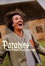 „Paradies Felix Meyer & project île“. Ein Mensch mit freudigem Ausdruck im Vordergrund, ein Haus im Hintergrund.