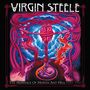 "Virgin Steele" und "The Marriage of Heaven and Hell Part Two" in einer surrealen, farbenfrohen Illustration dominiert von Rosa und Blau.