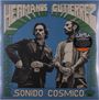 "HERMANOS GUTIERREZ", "SONIDO COSMICO". Zwei Männer posieren, umgeben von grünen geometrischen Mustern.