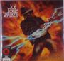 "Joe Louis Walker" oben; "Eclectic Electric" unten. Illustration: Person mit Gitarre, umgeben von blauen Blitzen auf orangenem Hintergrund.