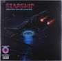 "STARSHIP GREATEST HITS RELAUNCHED" in roter und blauer Schrift. Raumschiff in dunkler Weltraumszene, zwei leuchtende Triebwerke.