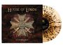 Text: "HOUSE OF LORDS", "ANTHOLOGY". Ein großes Emblem mit Schwertern auf einem dunkelbraunen Hintergrund. Beige Vinyl-Schallplatte mit schwarzen Sprenkeln.