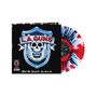"L.A. GUNS" auf Wappen mit Totenkopf, "Riot On Sunset: The Best Of". Bunte Vinylscheibe in Rot, Blau, Weiß.