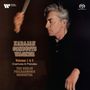 "Karajan Conducts Wagner, Volumes 1 & 2, Overtures & Preludes, The Berlin Philharmonic Orchestra." Ein Mann dirigiert intensiv.