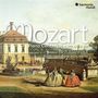 "Mozart Piano Concertos K. 175, 449 & 466. Kristian Bezuidenhout Freiburger Barockorchester." Vintage Illustration einer Villa.