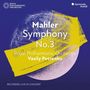 „Mahler Symphony No. 3, Royal Philharmonic Orchestra, Vasily Petrenko“ auf blauem Hintergrund mit gelbem Pinselstrich.