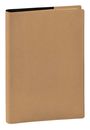Ein brauner Ordner mit geprägtem Blattmuster oben rechts, schlichtes Design.