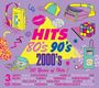 "Hits 80's 90's 2000's", "30 Years of Hits!", "3 CD"; bunte Elemente: Walkman, Kassettenrekorder, CD, Rubik's Cube.