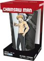 "CHAINSAW MAN" oben in Weiß auf Rot. Illustration eines blondhaarigen, muskulösen Mannes. 400ml Glas, ABYstyle-Logo.
