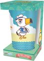 OBEN: "400ml - 14 oz", "GLASS / VERRE / Glas / Bicchiere / Vaso", "ABYSTYLE".  
Illustration: Möwe im Matrosenanzug am Strand.