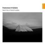 Text: "francesco tristano bach the 6 french suites". Schwarz-weißes Foto, Landschaft mit von Tuch bedecktem Objekt.