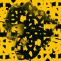Ein Porträt, zerschnitten in viele Formen. Dunkles Gesicht vor gelbem Hintergrund, abstrakt gestaltet.