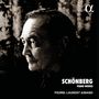 Text: "SCHÖNBERG PIANO WORKS PIERRE-LAURENT AIMARD". 
Ein nachdenklich schauender Mann im Profil vor verschwommenem Hintergrund.