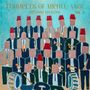 "Trumpets of Michel-Ange Vol. 2, Ibrahim Maalouf." Bunte Illustration von Figuren mit Trompeten und roten Hüten.