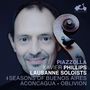 "Piazzolla, Xavier Phillips, Lausanne Soloists, 4 Seasons of Buenos Aires, Aconcagua, Oblivion."  
Ein Mann mit Cellokopf.