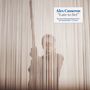 Text: „Alex Cameron 'Late to Set'.“ Mensch hinter vertikalen Streifen, hält Gegenstand hoch.