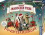 "Schule der magischen Tiere - Der Film" und "Adventskalender". 
Illustration: Tiere in Weihnachtskleidung mit Geschenken.