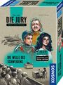 "Die Jury", "Die Welle des Schweigens". Drei Personen, Gerichtsszene und ein Schiff, Illustration für ein Audio-Erlebnis-Spiel.
