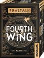 "REALTALK", "FOURTH WING", "DAS PARTY-SPIEL", "KOSMOS". Schwarze Verpackung mit goldenen, dekorativen Mustern.