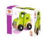 Text "Eichhorn" und "MACHINE" auf Verpackung; Logo mit lila Eichhörnchen. Grüner Holztraktor in Karton.