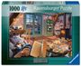 Oben steht „1000“ und „Ravensburger Puzzle“. Unten „The Cosy Shed“ und „No. 6 My Haven“. Ein gemütlicher Raum mit Kamin.
