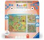 : Puzzle UP! Geschichte von Ravensburger, 12004005 - 3 Puzzles mit 100, 121, 144 Teilen zum Kombinieren und mit extra Wissensheft, für Kinder im Alter von 6 Jahren, Div.