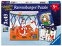 "Weihnachtsmann & Co. KG", "Ravensburger Puzzle", "5+", "3x49". Illustration zeigt Weihnachtsmann mit Elfen und Eisbär.