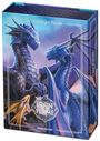 Ravensburger Puzzle; Iron Flame. Illustration von zwei großen blauen Drachen und einem kleineren, goldenen Drachen.