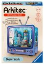 "Arkitec 3D Wooden Build" steht oben; "New York" unten. Das Bild zeigt ein blaues Retro-Fernsehermodell mit New York-Motiven.