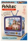 "Arkitec 3D Wooden Build", "12-99", "107 Teile", "1.5+ h", "London | Londres". Ein Fernseher mit Miniatur von London.