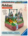 "Arkitec 3D Wooden Build, Zip Line mit Motorantrieb, Abenteuer in der Natur. Illustration einer Waldszene mit Zelt."
