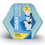 „GRAVITRAX micro“, „Marble fun. Anytime. Anywhere.“, „63 pc Ocean Blue“, „8-99 years“, blaues sechseckiges Verpackungsdesign.