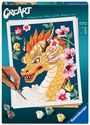 "CREART" und "FIREDRAGON FLORA". Ein Drache mit Blumen in einer Malen-nach-Zahlen-Vorlage.