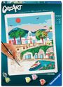 "Greek Island", "CREART", "Painting by Numbers", "24 x 30 cm", "2 in 1". Malen nach Zahlen einer griechischen Insel.