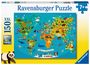 Ravensburger Kinderpuzzle - Tierische Weltkarte - 150 Teile Puzzle für Kinder ab 7 Jahren, SPL